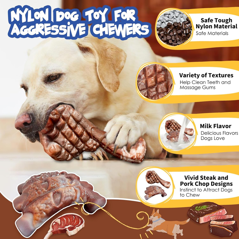 Dog Chew Toys for Aggressive Chewers – 2 Pack Tough Nylon Bones for Large Dogs