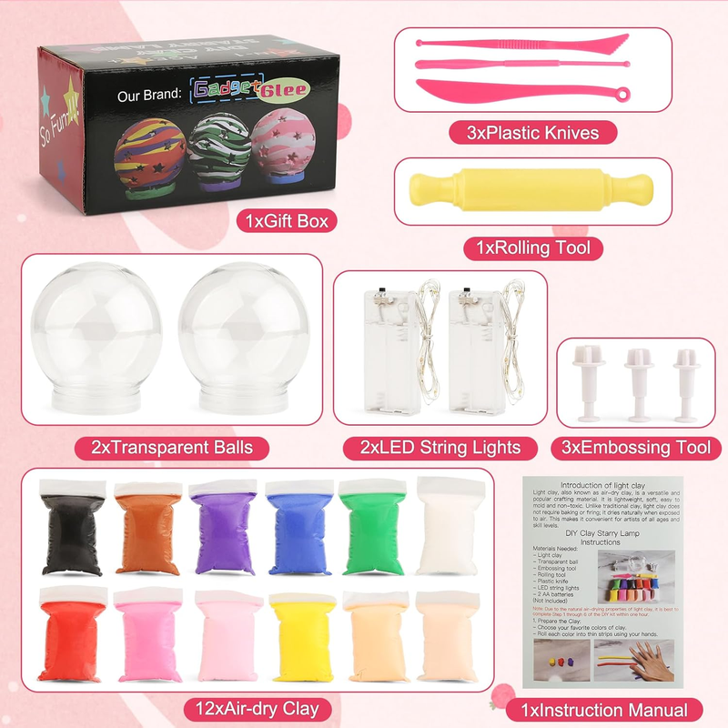 GadgetGlee 2-Set DIY Air Dry Clay Lantern Kit – Arts & Crafts for Kids 8–12