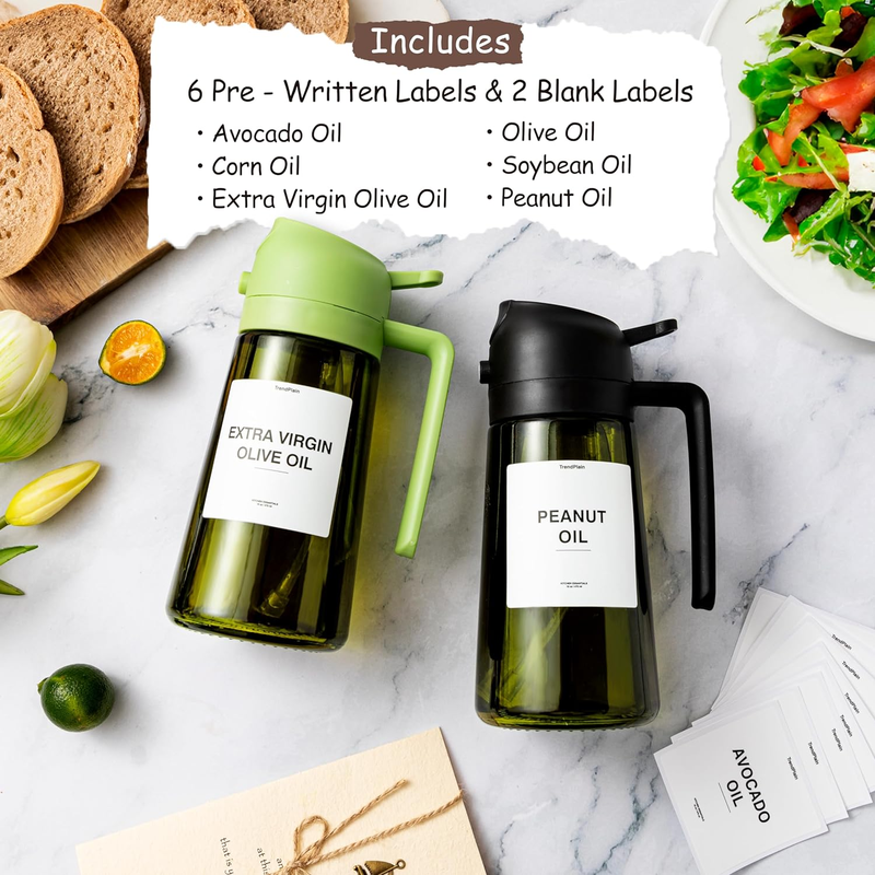 TrendPlain 470ml Glass Olive Oil Sprayer & Dispenser Bottle – Black
