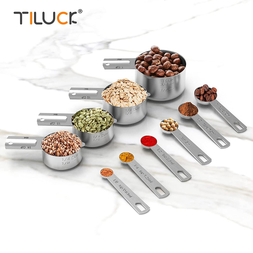 TILUCK 10-Piece Stainless Steel Measuring Cups & Spoons Set