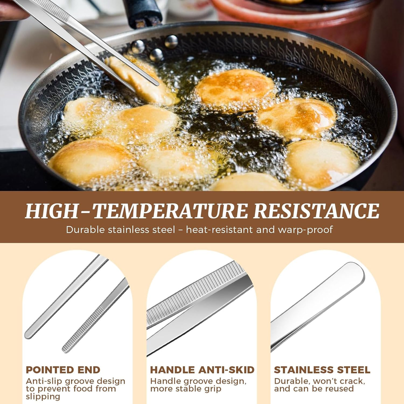 JINHUIYUAN 12" Stainless Steel Cooking Tweezers Tongs 2-Pack – Dual-Head