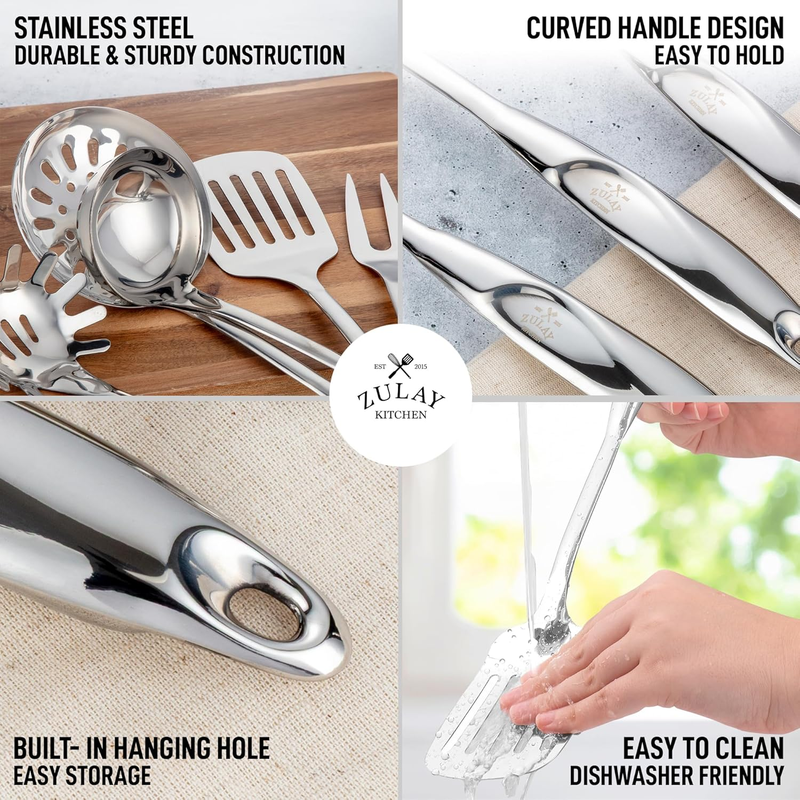 Zulay Kitchen 5-Piece Stainless Steel Cooking Utensil Set – Silver