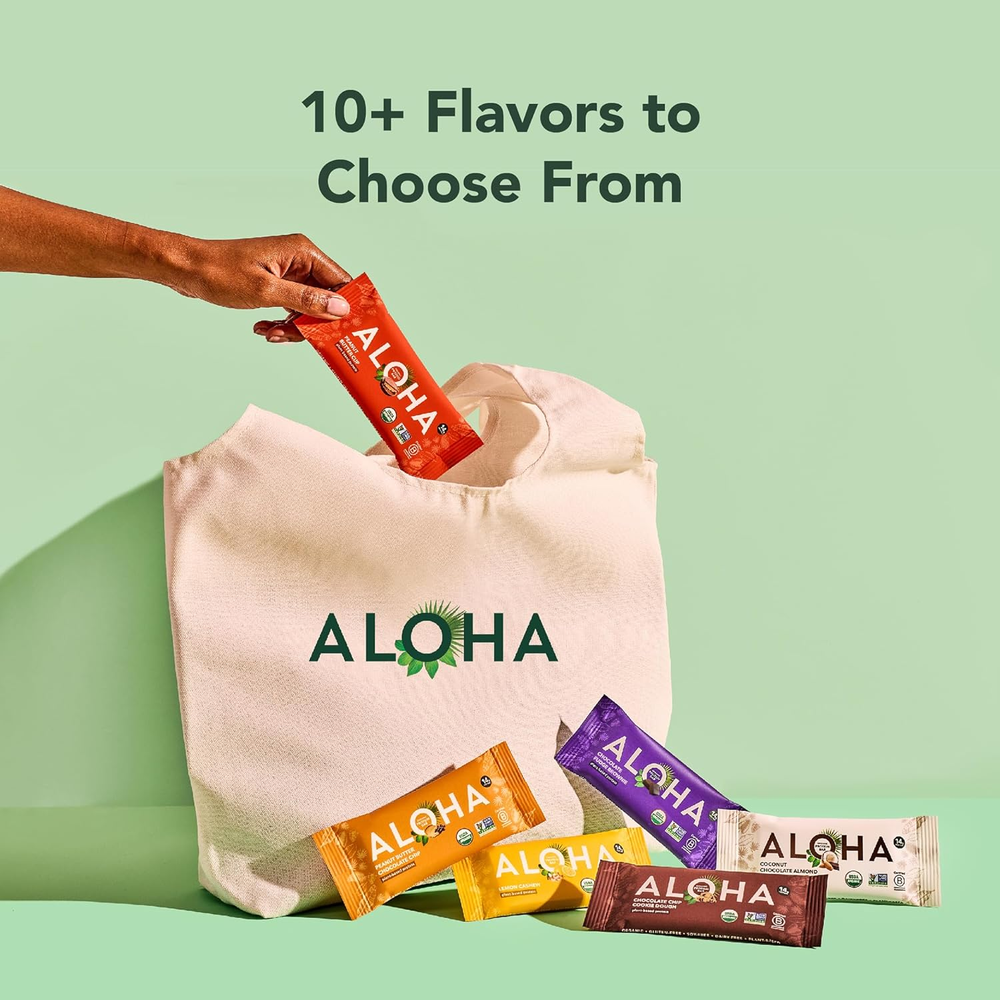 ALOHA Organic Plant Based Protein Bars,  Peanut Butter Chocolate Chip Pack of 12