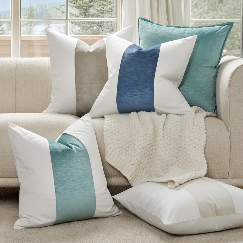 EVERGRACE x Kinsey Walsh Velvet Panel Cotton Pillow Covers Set of 2 – 22" Off White