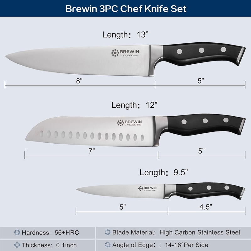 Brewin 3-Piece Chef Knife Set – Japanese High Carbon Stainless Steel