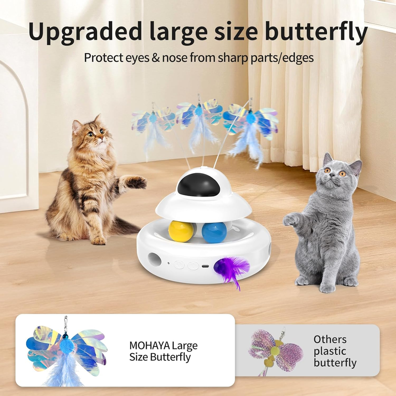 MOHAYA 4-in-1 Rechargeable Interactive Cat Toy with Feather & Butterfly