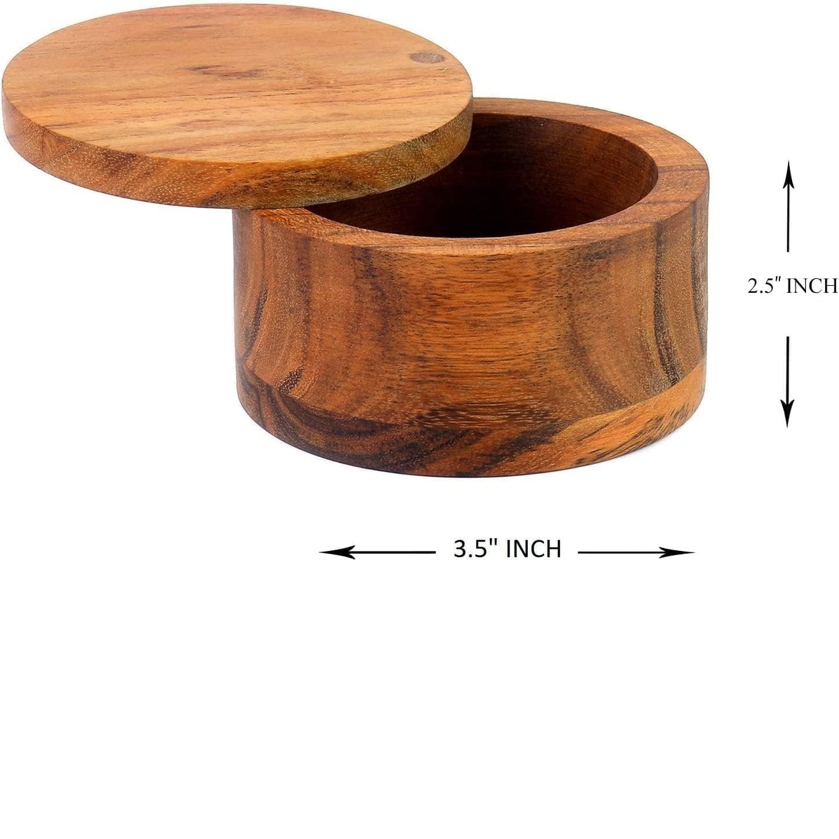 Kaizen Casa Acacia Wood Salt or Spice Box with Swivel Lid – 3.5" Diameter