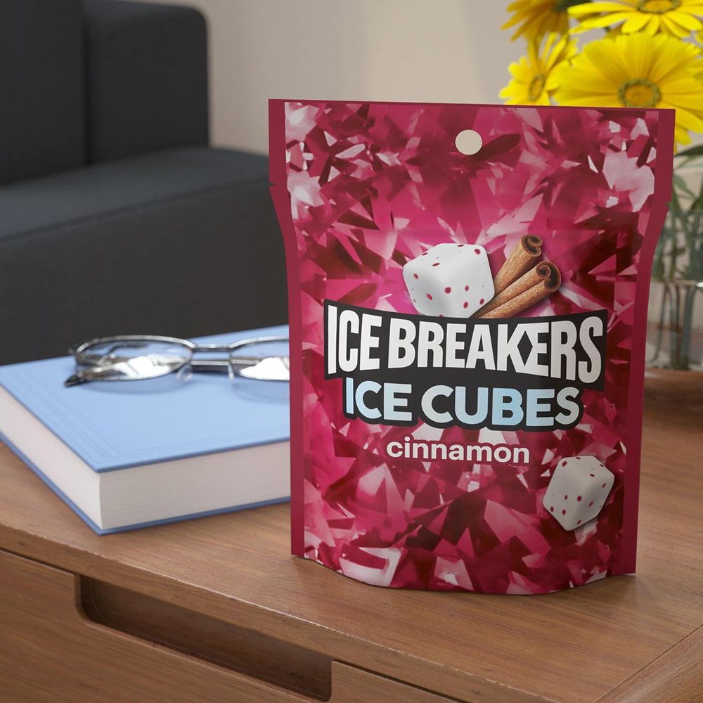 Ice Breakers Ice Cubes Cinnamon Sugar Free Chewing Gum Pouch, 8.11 oz 100 Pieces