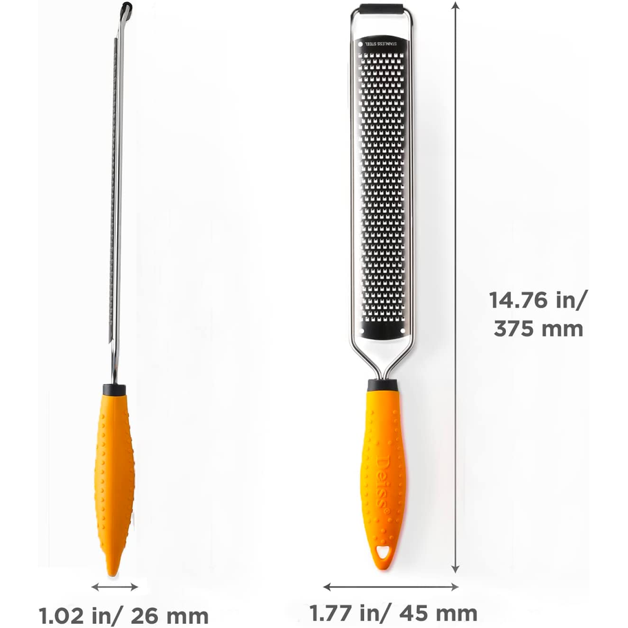 Deiss PRO Lemon Zester & Cheese Grater – Stainless Steel with Cover, Yellow