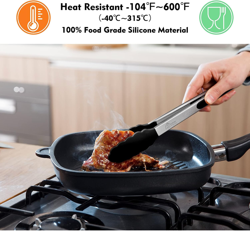 HOTEC Stainless Steel Kitchen Tongs with Silicone Tips – Set of 2