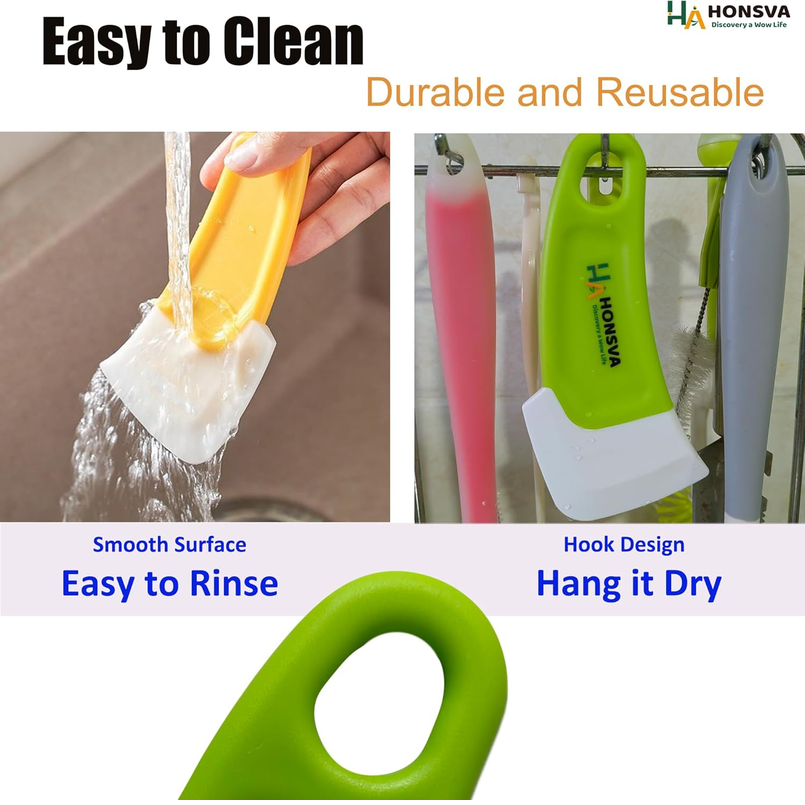 Honsva Silicone Dish Scraper Set – 3 Pack (Red, Green, Yellow)