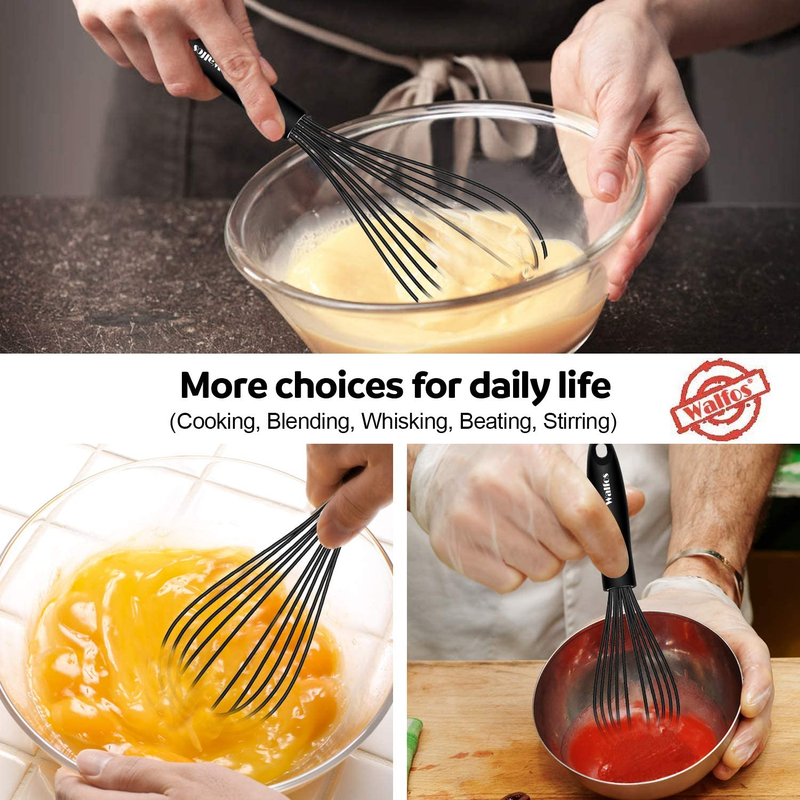 Walfos Silicone Whisk Set of 3 – Heat-Resistant Non-Scratch Balloon Whisks