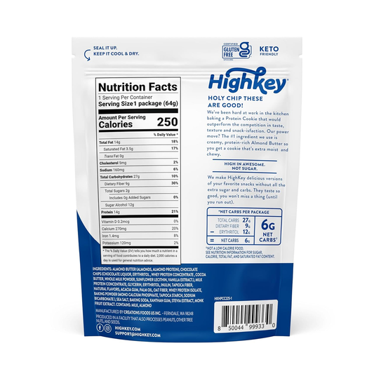 Highkey Mini Chocolate Chip Cookies, Soft Baked, Gluten Free, Keto Snack, Zero Added Sugar, 2.25 Oz Bags (Pack of 6)