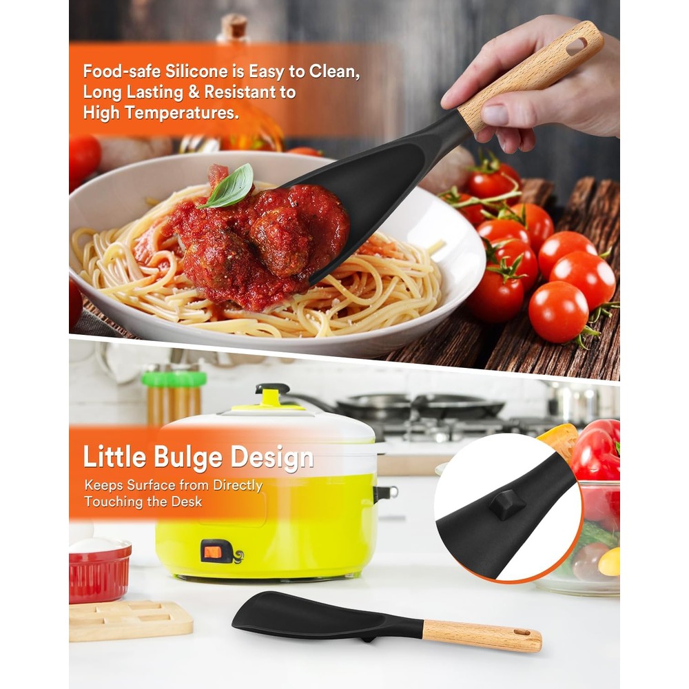 Badiano Silicone Cooking Spoon with Wooden Handle – Black
