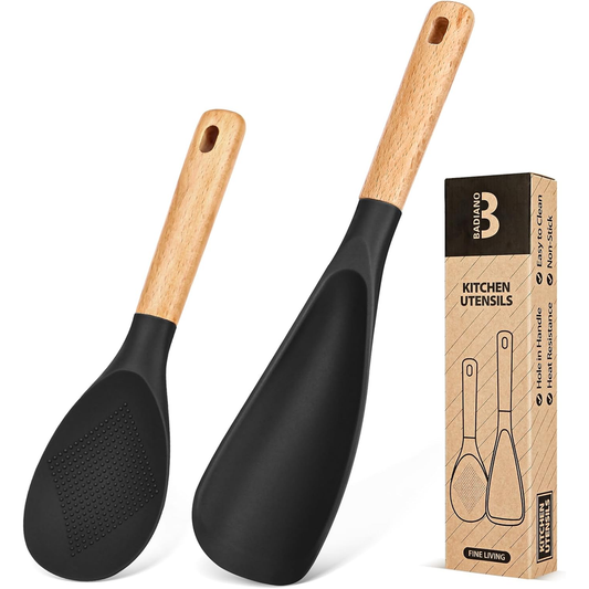 Badiano Silicone Cooking Spoon with Wooden Handle – Black