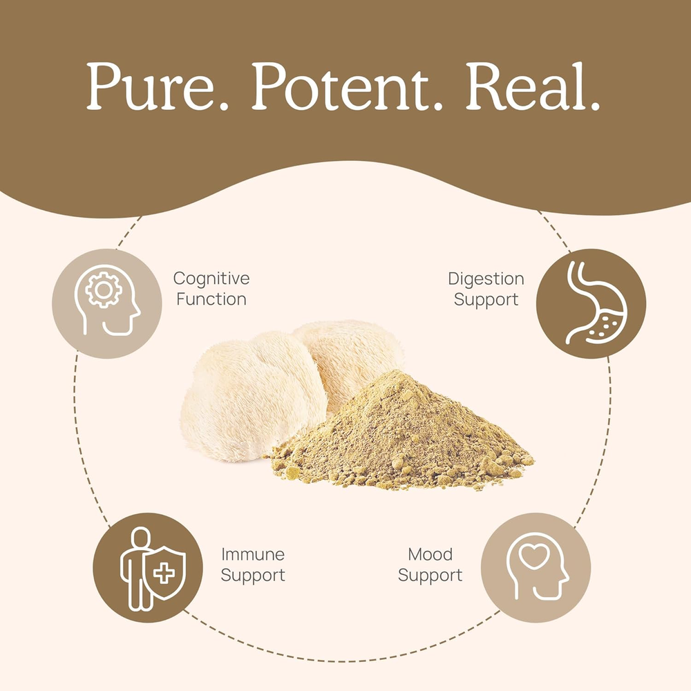Real Mushrooms Lion’S Mane Capsules - Organic Lions Mane Mushroom Extract for Cognitive Function & Immune Support - Brain Mushroom Supplements for Memory and Focus - Vegan, 300 Caps