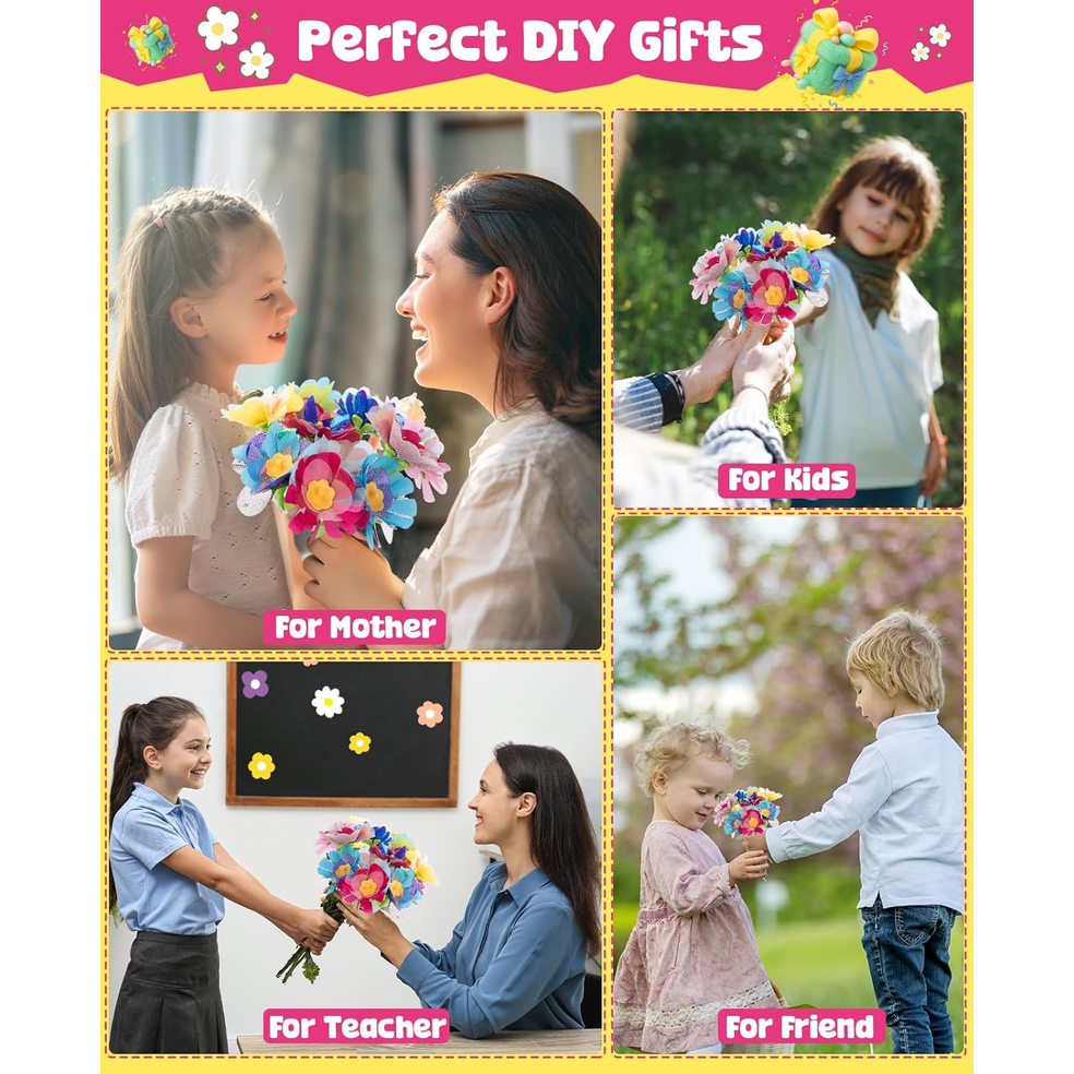WKYCOE DIY Fabric Flower Bouquet Craft Kit – Arts & Crafts Toy for Kids 4+