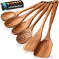 Zulay Kitchen 6-Piece Teak Wood Cooking Utensil Set – Spoons & Spatulas