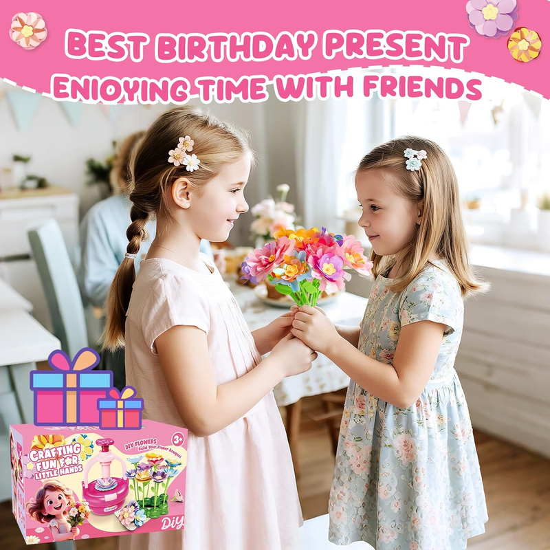 Einailvk DIY Fabric Flower Bouquet Kit for Kids – Arts & Crafts Toy, Pink