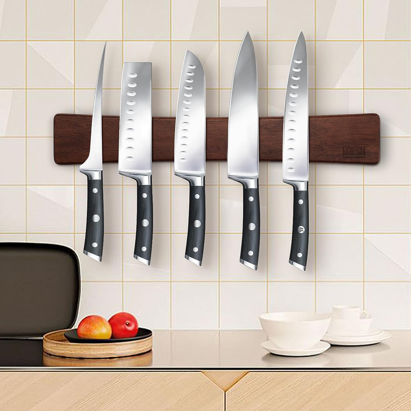 HOSHANHO 16" Acacia Wood Magnetic Knife Strip – Wall-Mounted Holder