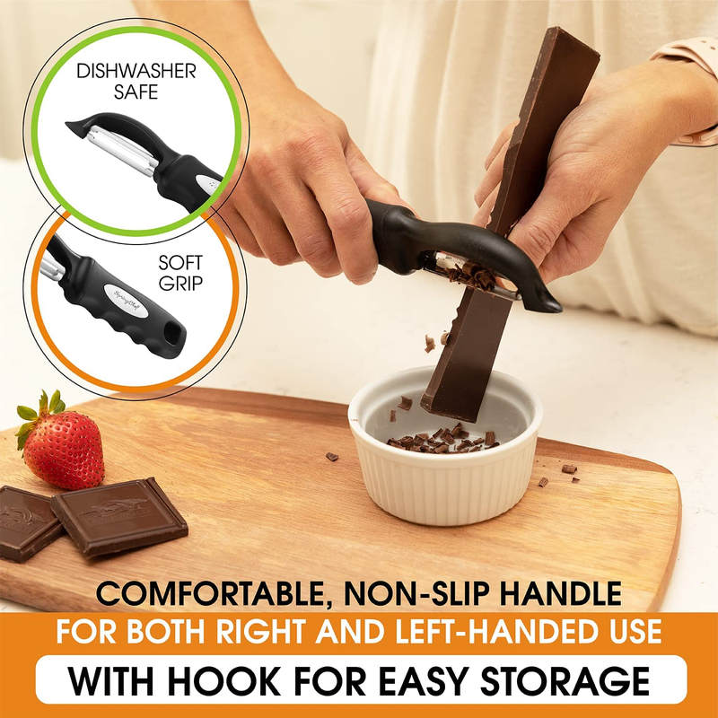 Spring Chef 2-Pack Swivel Vegetable Peelers – Stainless Steel Blades, Black