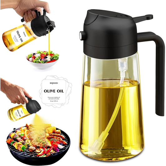 mqnxoi 2-in-1 Glass Oil Sprayer & Dispenser 470ml – Black