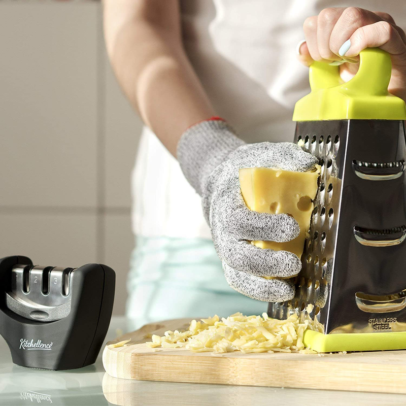 Kitchellence 3-Stage Knife Sharpener with Cut-Resistant Glove – Black