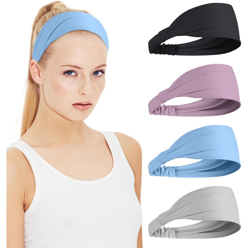 DONGPANCHN Women’s Wide Headbands 4-Pack – Non-Slip Stretchy Sports Bands