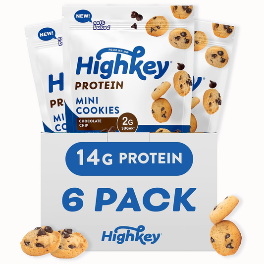 Highkey Mini Chocolate Chip Cookies, Soft Baked, Gluten Free, Keto Snack, Zero Added Sugar, 2.25 Oz Bags (Pack of 6)