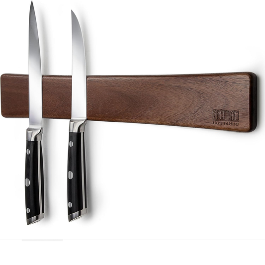 HOSHANHO 16" Acacia Wood Magnetic Knife Strip – Wall-Mounted Holder