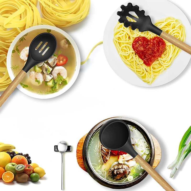 CHEN-KE 15 Piece Silicone Kitchen Utensil Set with Holder – Green