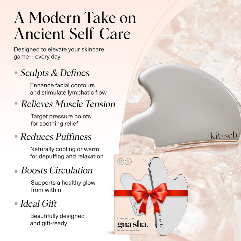 Kitsch Stainless Steel Gua Sha Tool – Face & Body Massager, Silver