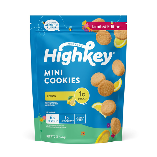 Highkey Lemon Mini Cookies - Low Sugar Snacks, Keto Friendly, Low Carb, Gluten Free, 6G Protein - Almond Flour Shortbread Sweet Treats with No Added Sugar - 2.0 Ounce (Pack of 3)