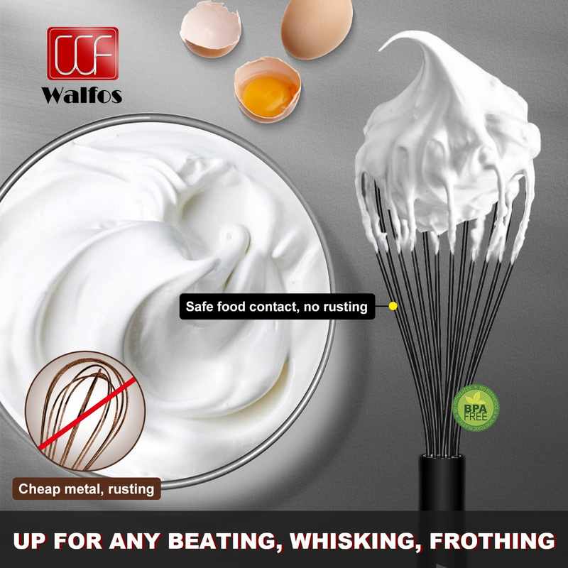 Walfos Silicone Whisk Set of 3 – Heat-Resistant Non-Scratch Balloon Whisks