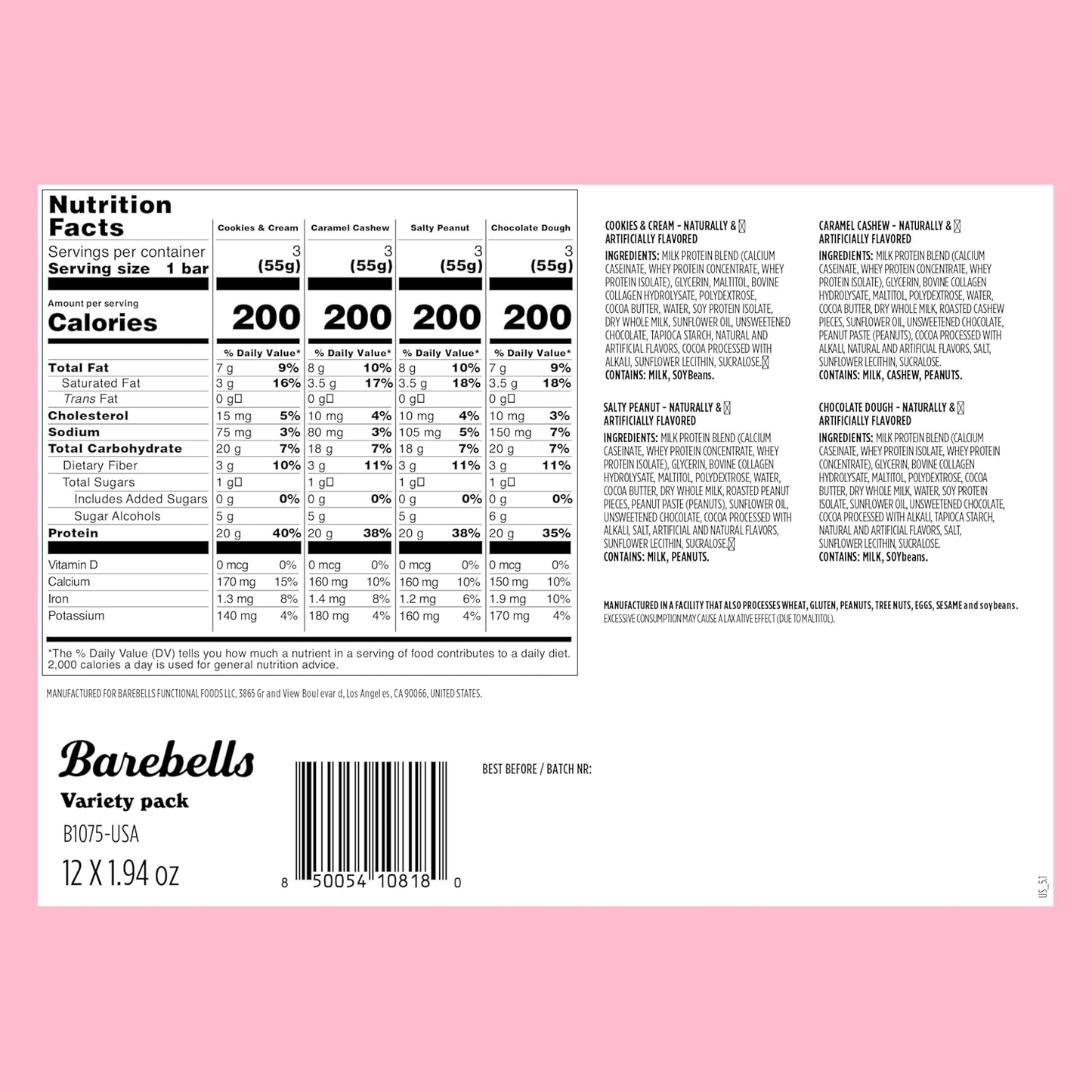 Protein Bars Variety Pack, 12 Count, 1.9Oz Bars