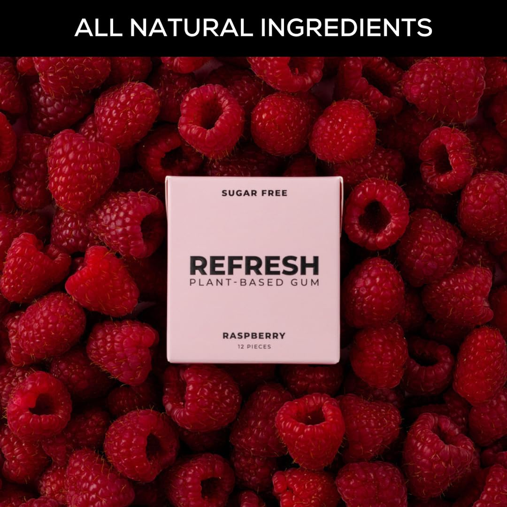 Refresh Gum, Natural, Xylitol, Sugar Free, Raspberry, 12 Pcs, 6 Pack