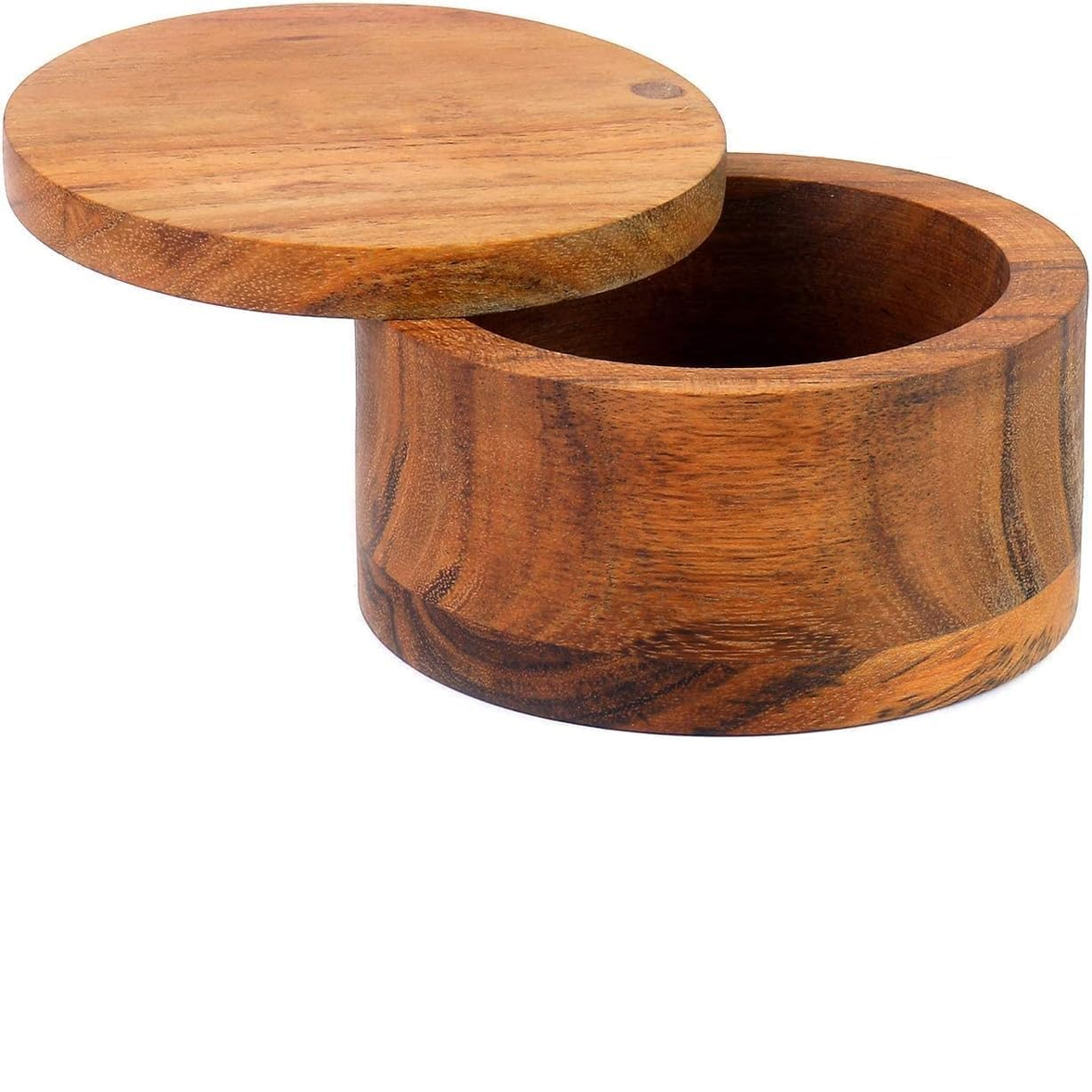 Kaizen Casa Acacia Wood Salt or Spice Box with Swivel Lid – 3.5" Diameter