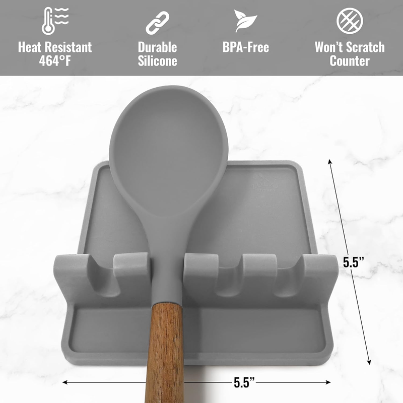 Zulay Kitchen Silicone Utensil Rest 2-Pack – Heat-Resistant Spoon Holder, Grey