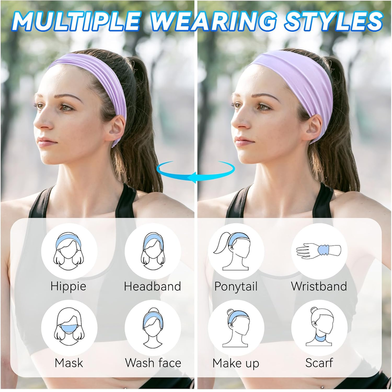 DONGPANCHN Women’s Wide Headbands 4-Pack – Non-Slip Stretchy Sports Bands