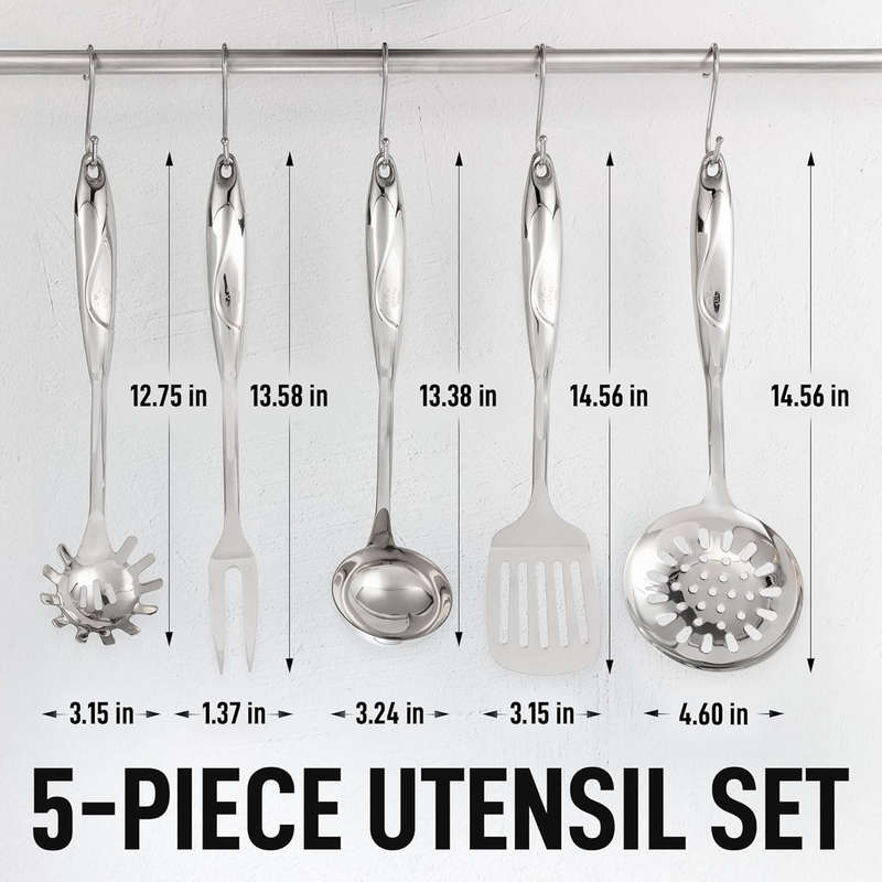 Zulay Kitchen 5-Piece Stainless Steel Cooking Utensil Set – Silver