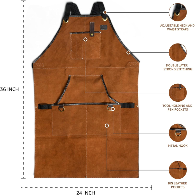 Leather Village Suede Leather Work Apron – Tan, Adjustable Size M to XXL