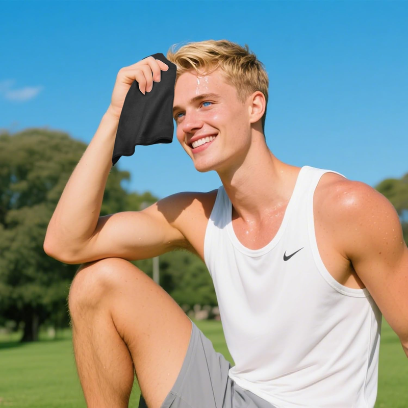 12-Pack Microfiber Handkerchiefs – Sweat Absorbing Gym & Sports Towels, Black 10"x10"