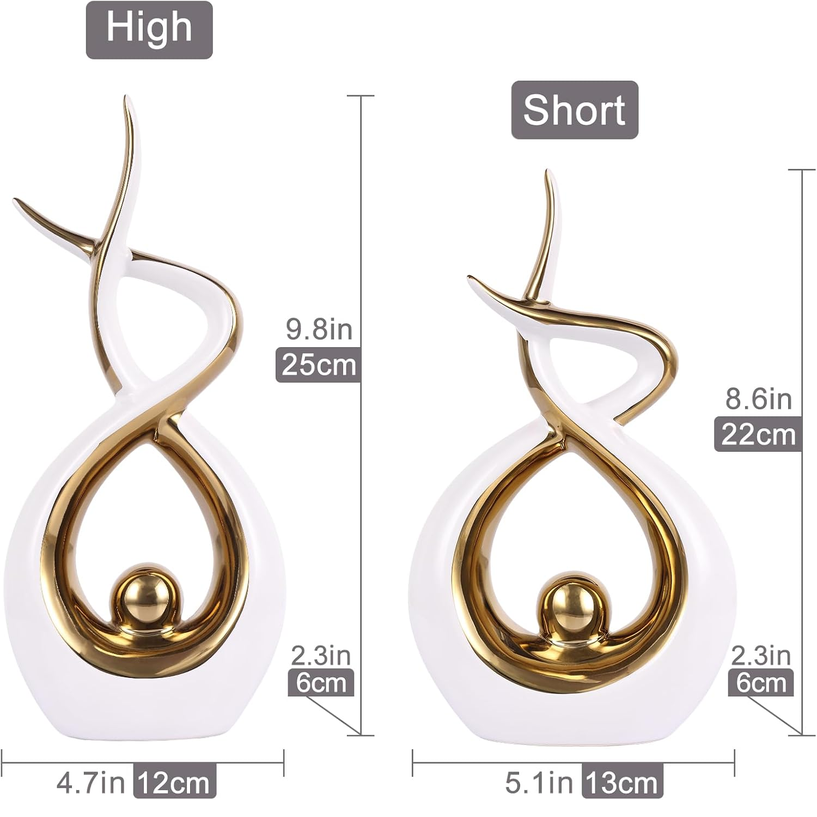Gold and White Ceramic Abstract Sculpture – Modern Home Decor Centerpiece