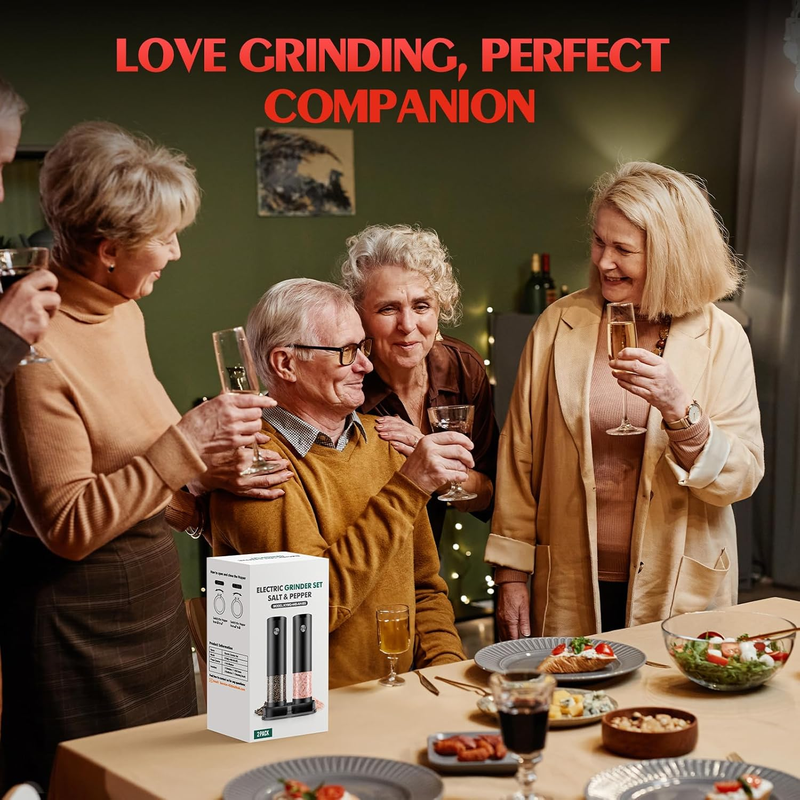 Electric Salt & Pepper Grinder Set – Adjustable Coarseness, LED Light, 2-Pack