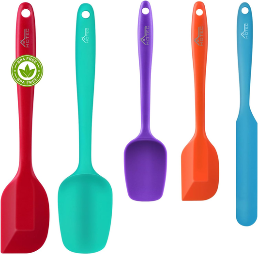 HOTEC 5-Piece Silicone Spatula Set – Heat Resistant Baking & Cooking Tools