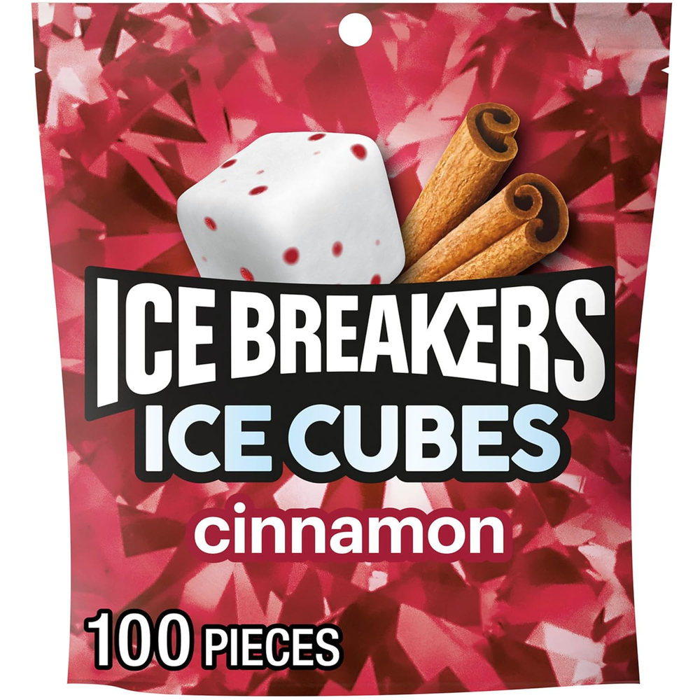 Ice Breakers Ice Cubes Cinnamon Sugar Free Chewing Gum Pouch, 8.11 oz 100 Pieces