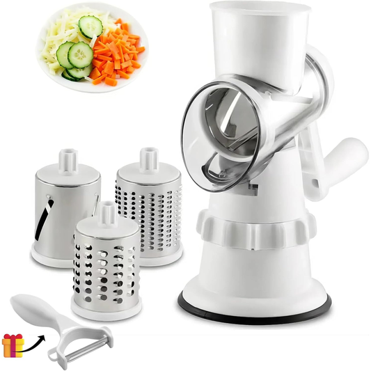 FLINBIUS 3-in-1 Manual Vegetable Chopper & Cheese Grater with Rotary Handle