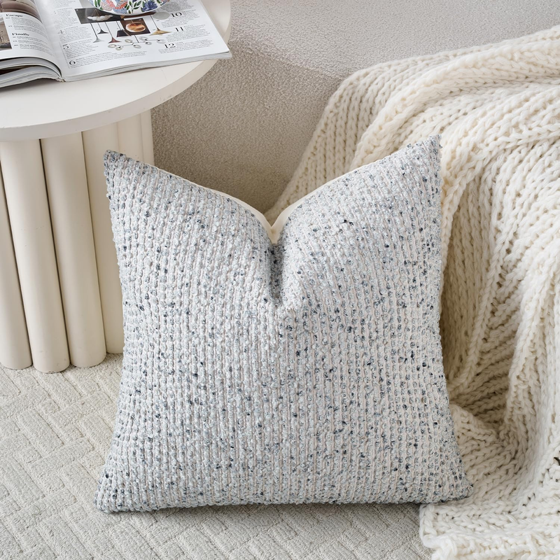 DEZENE Striped Boucle Throw Pillow Covers Set of 2 – 20"x20" Blue