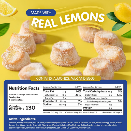 SINLESS SNACKS Keto Cookie Snack, Italian Wedding Lemon, Zesty Lemon Shortbread Gluten-Free Italian Cookies, Low Sugar Friendly Snacks