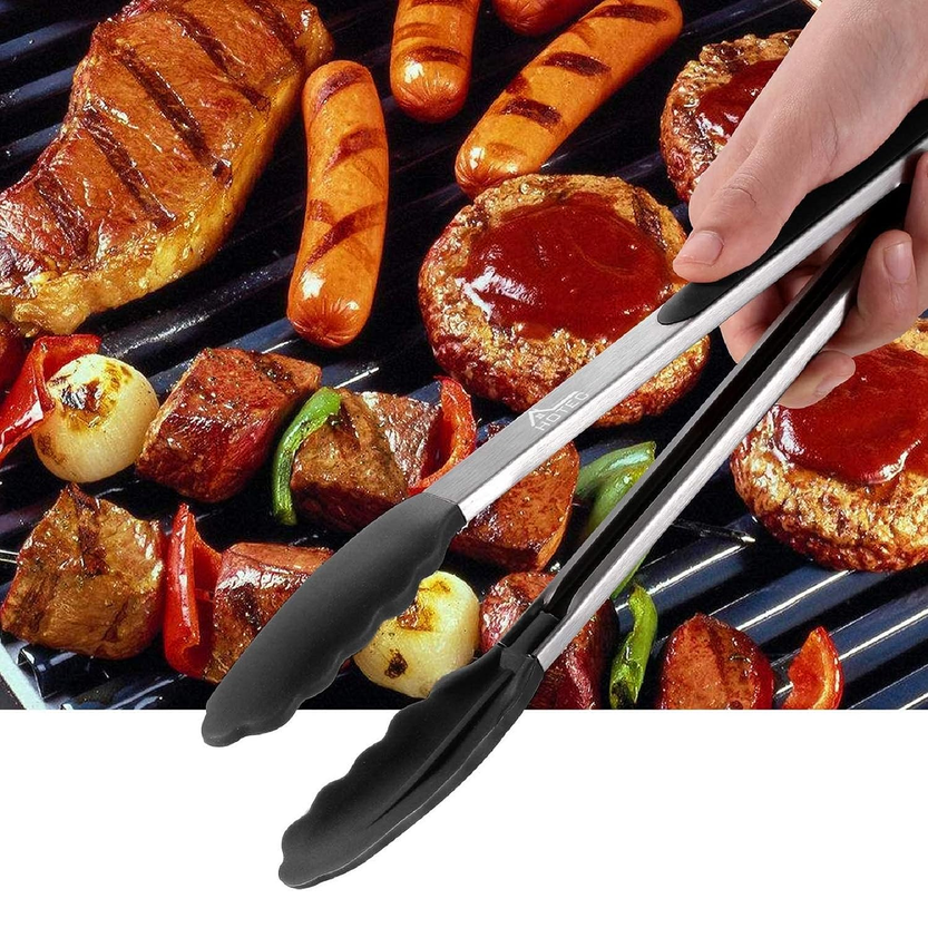 HOTEC Stainless Steel Kitchen Tongs with Silicone Tips – Set of 2